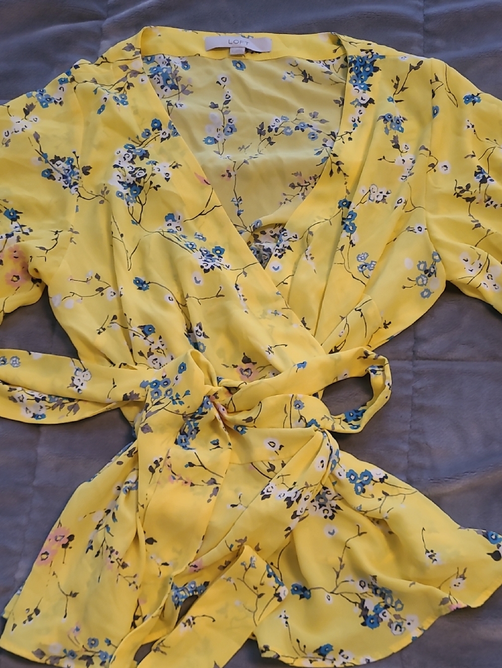 LOFT Yellow Floral Wrap Blouse